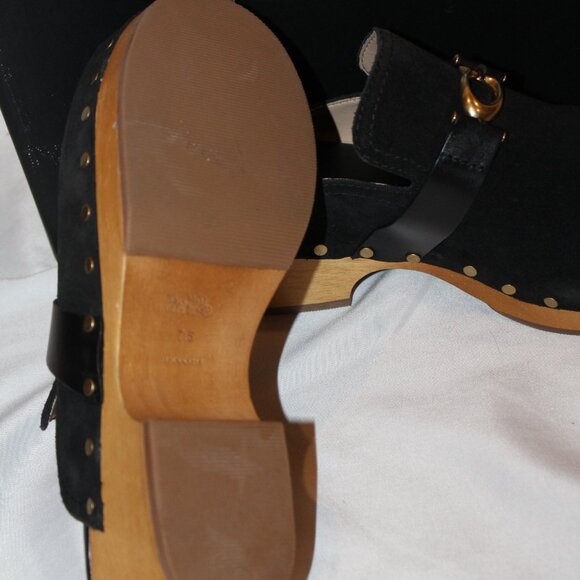 NIB COACH WOMEN'S FINLAY SUEDE PLATFORM CLOGS BLACK SZ 7.5 - Picture 7 of 8